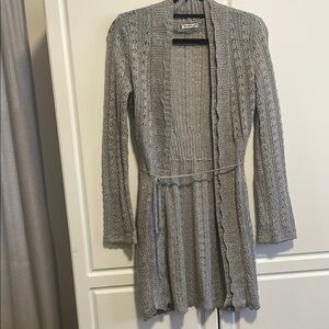 Gray Knit Cardigan with Belt